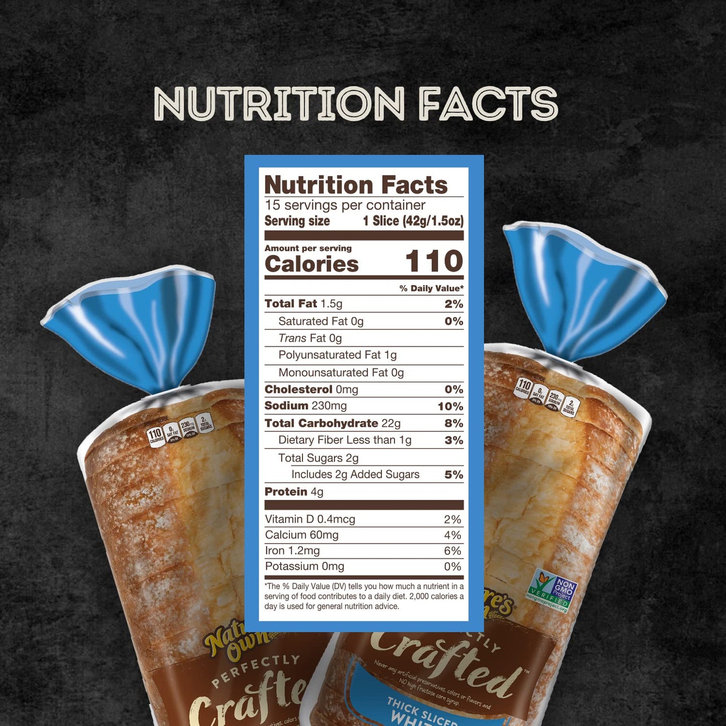 Nature's Own Perfectly Crafted White Bread, Thick Sliced Non-GMO Sandwich Bread, 22 oz Loaf