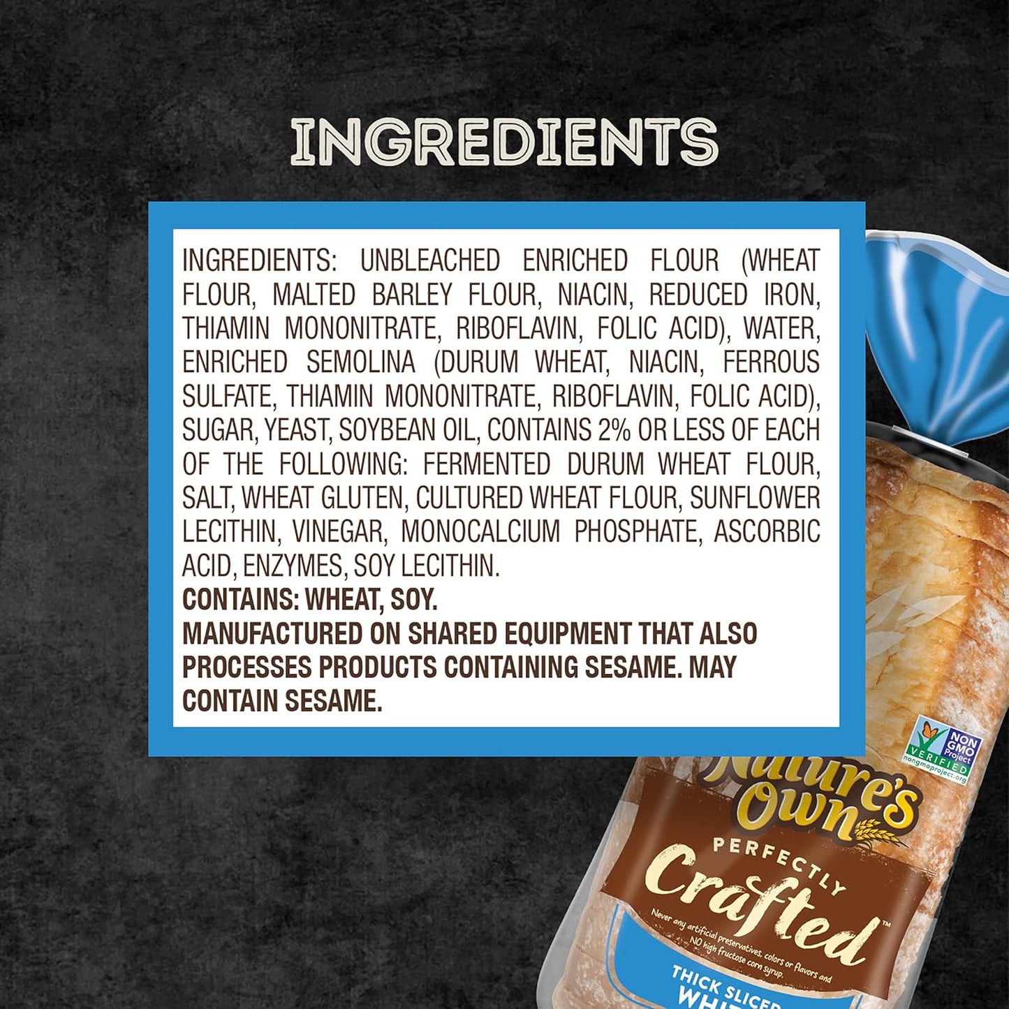 Nature's Own Perfectly Crafted White Bread, Thick Sliced Non-GMO Sandwich Bread, 22 oz Loaf